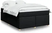 Box Spring Bed with Mattress Black Double Fabric Furniture Bedroom