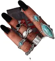 [VFlowee] 38Pcs Vintage Knuckle Rings Set Gemstone Bohemian Stackable Finger Rings Midi Rings for Women Aesthetic Hollow Carved Crystal Gold&Silver Rings Rhinestone Joint Rings