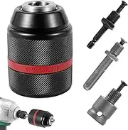 Drill Chuck Adapter Kit Compatible with 1-13mm Self Tighten Hand Drill Chuck Keyless 1/2inch-20UNF with Shank 1/4inch Hex Shank 1/2inch Socket Square Female Adapter(black)