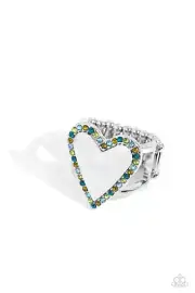 Paparazzi ~ Smitten Shimmer Green Rhinestones Heart❤️Ring ~❤️NEW RELEASE 2024❤️