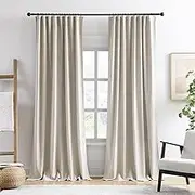 RAIN CITY Extra Wide Curtains 96 Inch Long 2 Panels,Floor to Ceiling Boho Noise Reduction Window Burlap Track System Curtain Panels for Country Villa Back Tab Pleat Tape with Hooks,Linen Beige 70x96