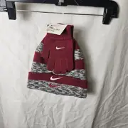Nike 2 Piece Hat & Gloves Swoosh NWT Beenie Team Red Just Do It Maroon/Grey