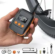 Bike Pump Electric With Gauge, 150 PSI Bicycle Pump, Auto Shut-Off, Portable Tire Inflator for Presta and Schrader Valve, Mini Air Pump