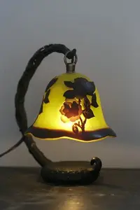 在飛比找Yahoo!奇摩拍賣優惠-[裏山 古物] 日本古道具 手工彩繪玻璃檯燈