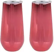 [Oasis] Stainless Steel Double Wall Insulated Champagne Flute 180Ml - Mirror Ruby