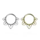 14 Karat Gold Septum Clicker Hinged Hoop Ring 16 Gauge Heart Filigree