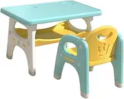 Kids Drawing Table and Chair Set Children Desk and Chair Set Portable with Storage for Kindergarten Study Room Reading Home, Yellow Green