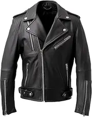 [Sumairah] Mens Black Lepal Blazer Punk Moto Motorcycle Biker Zipper Genuine Leather Jackets