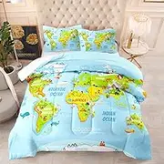 Eveone Map Pattern Quilt Premium Minimalist Style Ultra Soft Microfiber Comfy Machine Washable Bedding Set for Teens Room Decor, All Season,1 Quilt 2 Pillowcases (5,Double-180 * 210cm-4pcs)