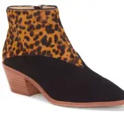 NEW $150 Louise et Cie Size 7 Vada Pointy Toe Calf Hair Stacked Heel Boot Brown