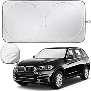 Car Windshield Sun Shade with Storage Pouch Foldable Vehicle Sunshade Heat Insulation Reflect UV Protection Block, Universal Car Safe Cooler Sun Shade Covers for Summer (150 * 70cm)