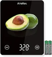Ataller Digital Food Scale, Tempered Glass Panel, 10Kg/22lb Capacity, Kitchen Weighing Scales with LED Display and 1g Increments for Baking, Cooking, Keto and Meal Prep, Black