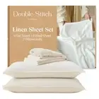 Double Stitch European Flax Linen Sheets Set - 4 PC Queen Size Bed Sheets Dee...