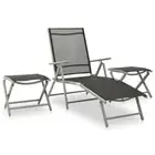 Patio Sun Lounger Set With Footrest/Tables Stylish Folding Lounge Furniture 3pcs