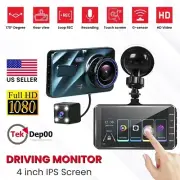 4" Dash Cam 1080P Dual Lens Front/Rear Car DVR Recorder w/ Parking Monitor
