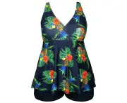 Women's Plus Size Tankini Swimsuit Plant Print Two Piece Bathing Suit-Pattern 12