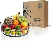 Farmhouse Fruit Basket and Serving Tray - Regal Trunk & Co. Round Wire Basket | Rustic Fresh Country Style Decorative Serving Tray with Handles | Ideal Serving Trays for Parties, Restaurants, and Home