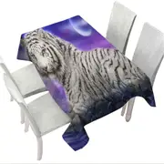 Wild Animal Paintings White Tiger Purplish Lake Tablecloth