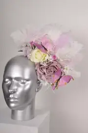 Lilac Purple Cream White Butterfly Rose Feather Berry Flowercrown Fascinator