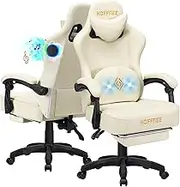 HOFFREE Gaming Chair Computer Chair with Speakers Massage Game Chairs with Footrest Bluetooth High Back Ergonomic Computer Gaming Chairs for Adults Reclining Video Gamer Chair Ivory