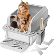 Terravoltz Stainless Steel Litter Box with Lid, XL Extra Large Cat Litter Box for Big Cats with High Sided, Metal Litter Box Non-Sticky, Anti-Leakage, Easy Cleaning