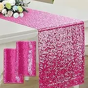 RUDONG M 2 Pack Hot Pink Sequin Table Runner 12 x 108 Inch, Rectangle Glitter Table Runner Dining Table Centerpiece Decorations for Weddings, Banquet, Holiday, Birthday Party