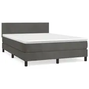 vidaXL Box Spring Bed with Mattress Dark Grey 137x187 cm Double Size Velvet