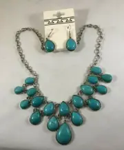 Turquoise and Silver Teardrop Necklace and Earring Set