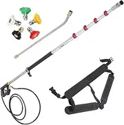 VEVOR Telescoping Pressure Washer Wand, 20 ft 5-Section Length Adjustable, Max. 4000 PSI Fit for 3/8'' Quick Connection, 5 Spray Nozzles, Belt, for Roof, Fence, Gutter, Silver