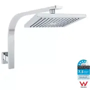 WELS ABS 200mm Square Rain Shower Head & Brass Gooseneck Wall Arm Set WATERMARK
