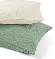 CARUILI Muslin Toddler Pillowcase for 13 X 18 Pillow, 2 Pack Small Travel Pillow Cases Covers with Envelope Closure, Soft & Breathable Kids Pillowcase for Girls Boys, Apricot & Green