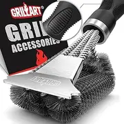 GRILLART Grill Brush and Scraper, Extra Strong BBQ Cleaner Accessories, Safe Wire Bristles 18" Barbecue Triple Scrubbers Cleaning Brush for Gas/Charcoal Grilling Grates, Wizard Tool BR-8115