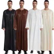 Men Kaftan Dishdasha Robe Long Sleeve Thobe Jubba Thoub Islamic Turkey Caftan