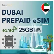 travSIM eSIM for Dubai | 30 Days - 25GB Data SIM | 5G/4G High Speed Data | Unlimited Internet Access for Google, Facebook, Whatsapp, Instagram and More