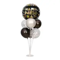 在飛比找momo購物網優惠-HAPPY NEW YEAR 跨年氣球桌飄組-銀黑款1組(生