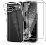 Case for Google Pixel 8a + [2 Pack] Screen Protector, Electro-weideworld Shockproof Ultra Thin Slim Fit Soft TPU Bumper Clear Phone Case Cover for Google Pixel 8a