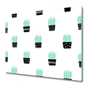 Tempered Glass Worktop Saver Kitchen Cactus blue and white 60x52