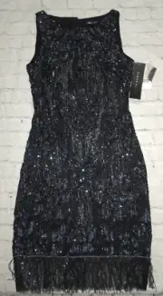 Aidan Mattox Women's Beaded Flapper Dress, Roaring 20's, Gunmetal Black, Sz 0