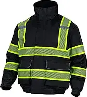 FONIRRA High Visibility Safety Bomber Jackets with Fleece Liner,ANSI Class 3 Reflective Waterproof Jacket for Men