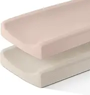 100% Cotton Muslin Changing Pad Cover for Boys Girls Baby 2 Pack, Soft and Breathable Diaper Change Table Sheets, Fit 32"x16" Contoured Pad, Fog & Blush