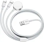 Yitonglian Watch Charger Cable Compatible for Apple Watch Series 9 8 7 6 5 4 3 2 1 SE, 3 in 1 Portable iWatch Charging Cord for Phone 14/13/12/11/Pro/Max/XS/X/Airpods/Pad Series, 4.9ft/1.5M