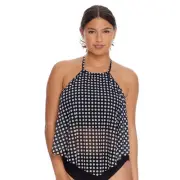 Coco Reef Black Dot Riviera Aura Mesh Overlay Tankini Top Size 34DD Halter New
