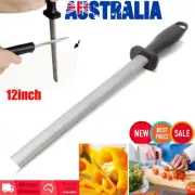 12'' Grit Diamond Knife Sharpening Steel Rod Sharpener Stone Kitchen Tool