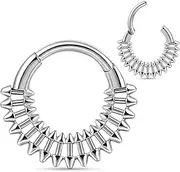 [Twolobes] Septum rings hoops,1PCS 16G/8mm Ring Multi-Cones Surgical Stainless Steel Nose Ring Hoop Jewelry Clicker Cartilage Earring Hinged Segment Daith Piercing