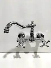 Brass Chrome Bathroom Faucet Swivel Spout Sink Wall Mounted Kitchen Tap AUW