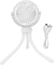 Stroller Fan, Universal Adjustment Octopus Fan 2000mAh USB Rechargeable Battery Operated Portable Fan with Deformable Tripod for Home(White)