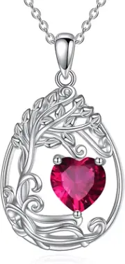 Tree of Life Birthstone Necklace Sterling Silver Teardrop Pendant Jewelry Gifts