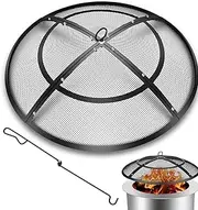 Hydream 22 Inch Fire Pit Screen Cover Outdoor with Handle&Poker, Heavy-Duty Steel Fire Pit Cover for Backyard/Beach/RV Camping