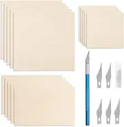 Swpeet 16Pcs 3 Sizes Basswood Sheets Kit - 7.87 Inch and 11.8 Inch Square Thin Wood Plywood Board With Trimmer Pen Knife - Natural Unfinished Wood for Crafts