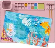 Silicone Craft Mat Silicone Painting Sheet with Palette Cup Tool Holder Multifunctional Large Silicone Sheet Non Stick Soft Heat Resistant Resin Jewelry Casting Mold Mat for Painting (Pink)